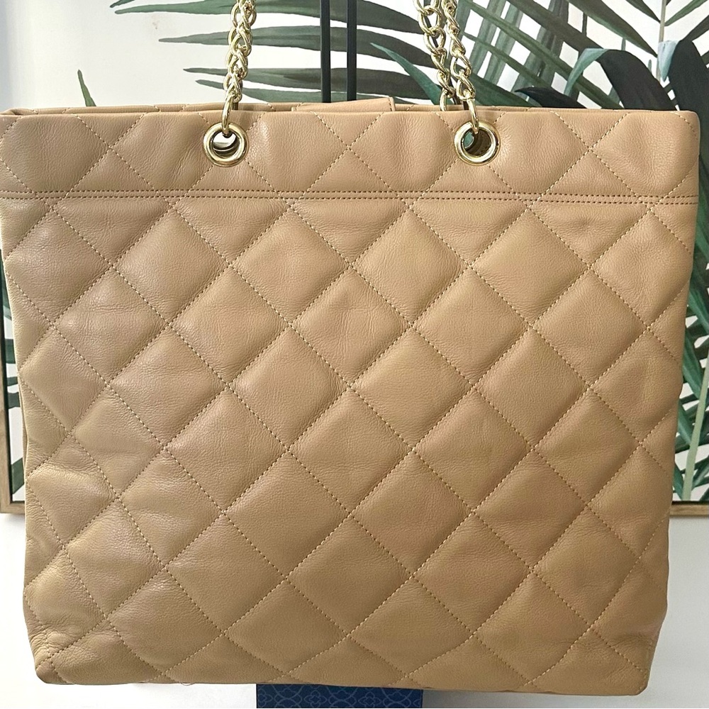 Talbots Quilted Tan Tote Bag with Gold Chain